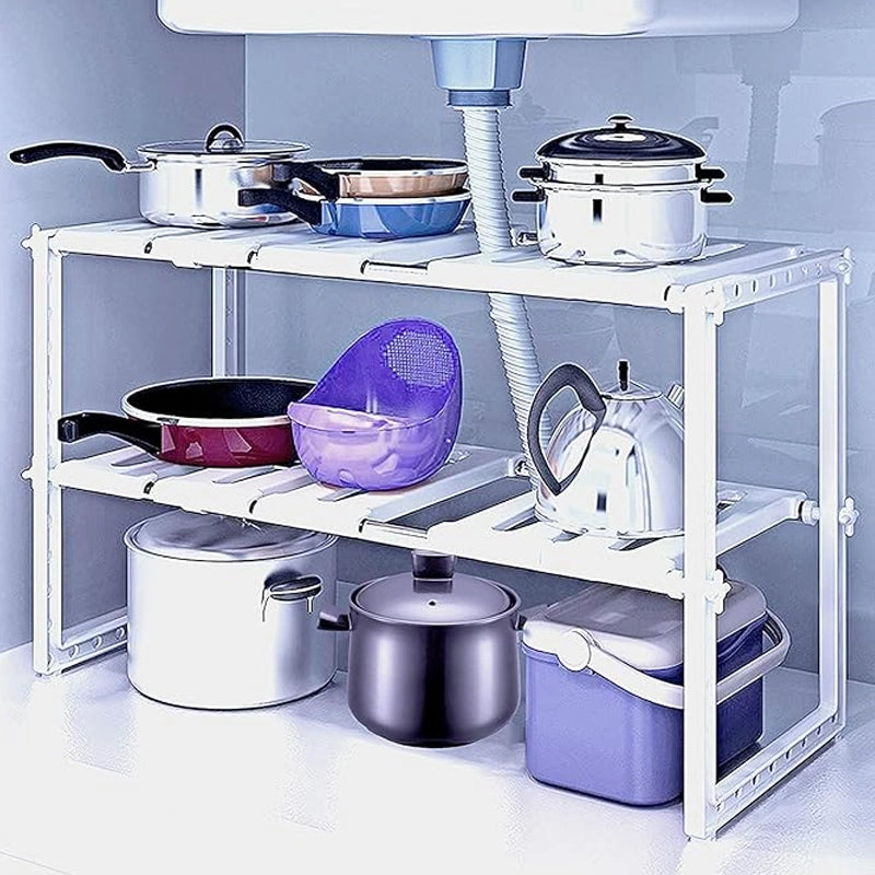 Adjustable Under-Sink Kitchen Storage Rack & Organizer