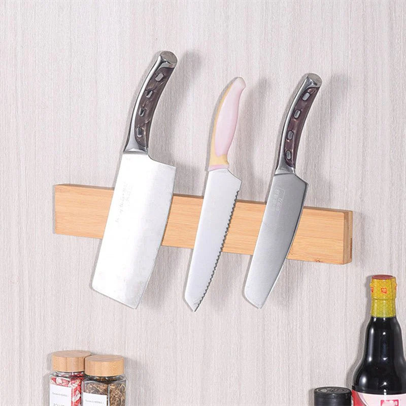 Modern Bamboo Magnetic Knife Holder – Wall-Mounted Storage