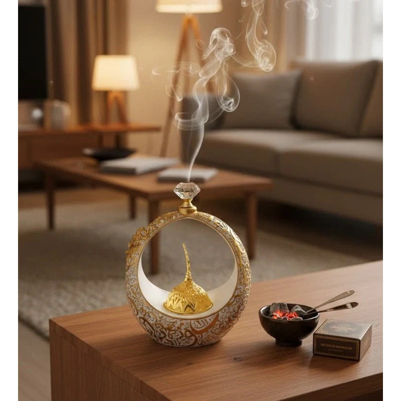 Islamic Round Crescent Frame with Hanging Golden Dome Showpiece