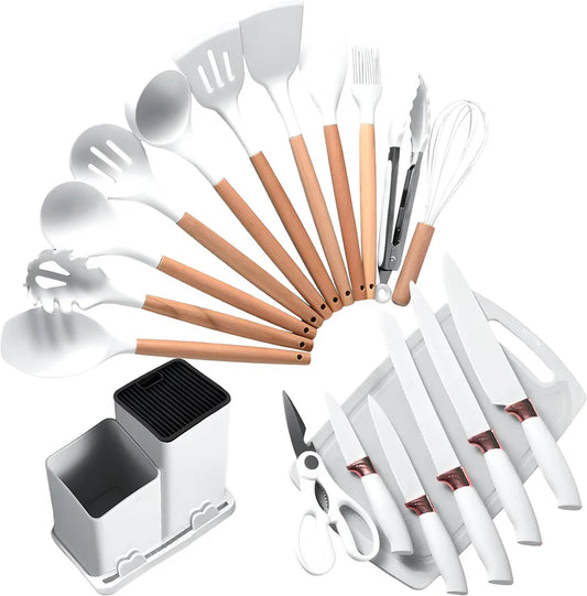 Premium 19-Piece Knife & Kitchen Utensil Set with Storage Stand