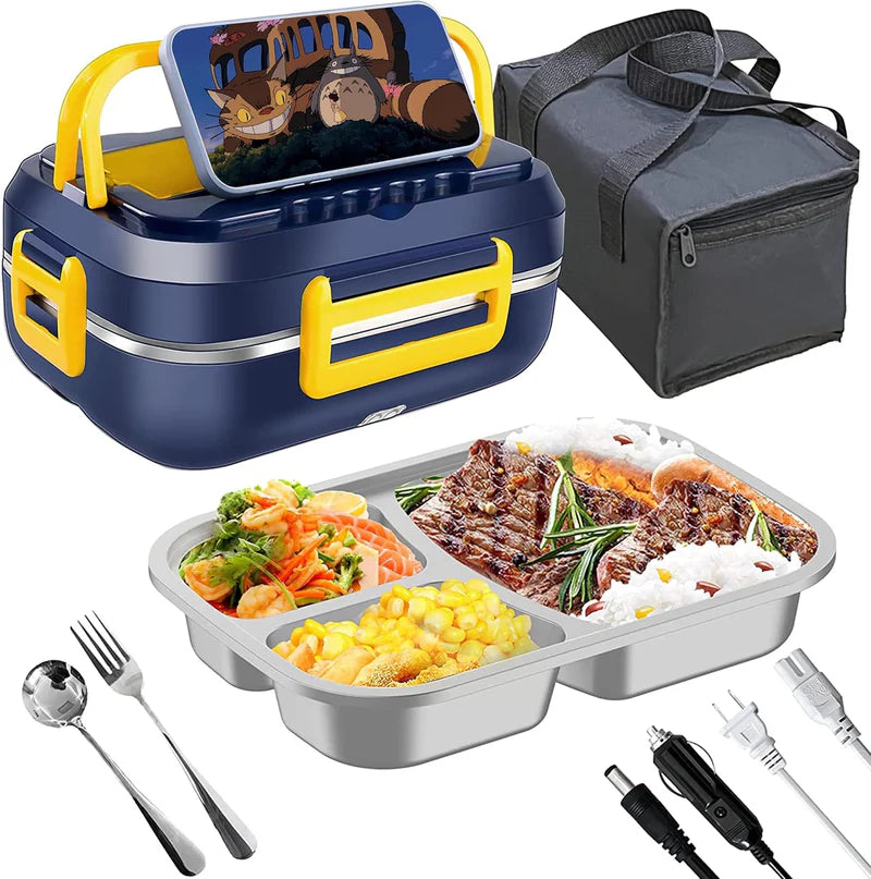 Premium 3-Compartment Electric Heated Lunch Box with Accessories