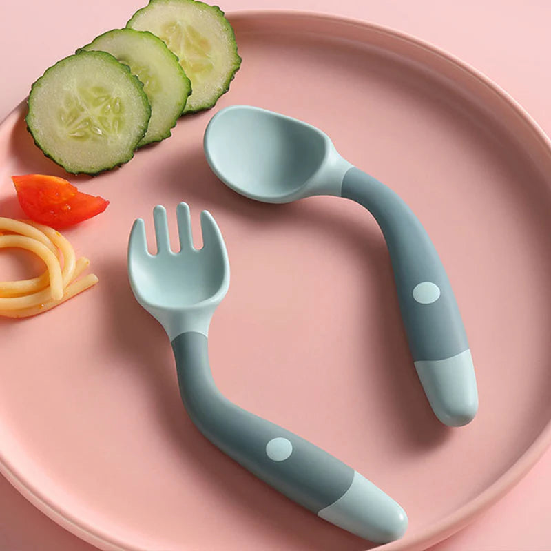 Soft Bendable Silicone Baby Training Spoon & Fork Set