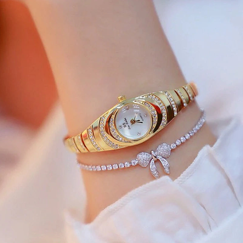 Radiant Gold-Tone Crystal Bracelet Watch