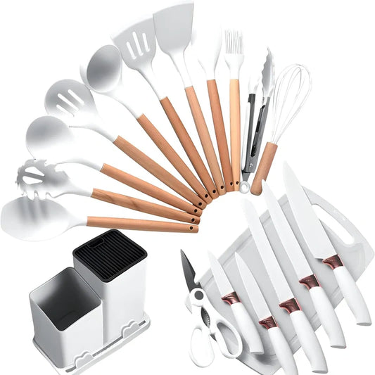 Premium 19-Piece Kitchen Knife & Utensil Set with Modern Stand