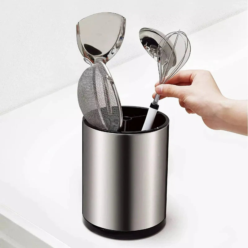Stainless Steel Rotating Kitchen Utensil Organizer with Drain